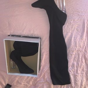 Clear heeled thigh high boots